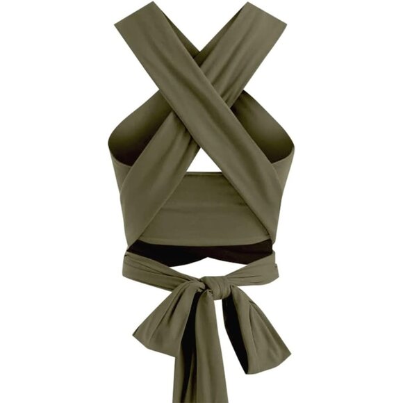 Women’s Ribbed Halter Crop Top with Lace-up and Wrap Features - Picture 6 of 6